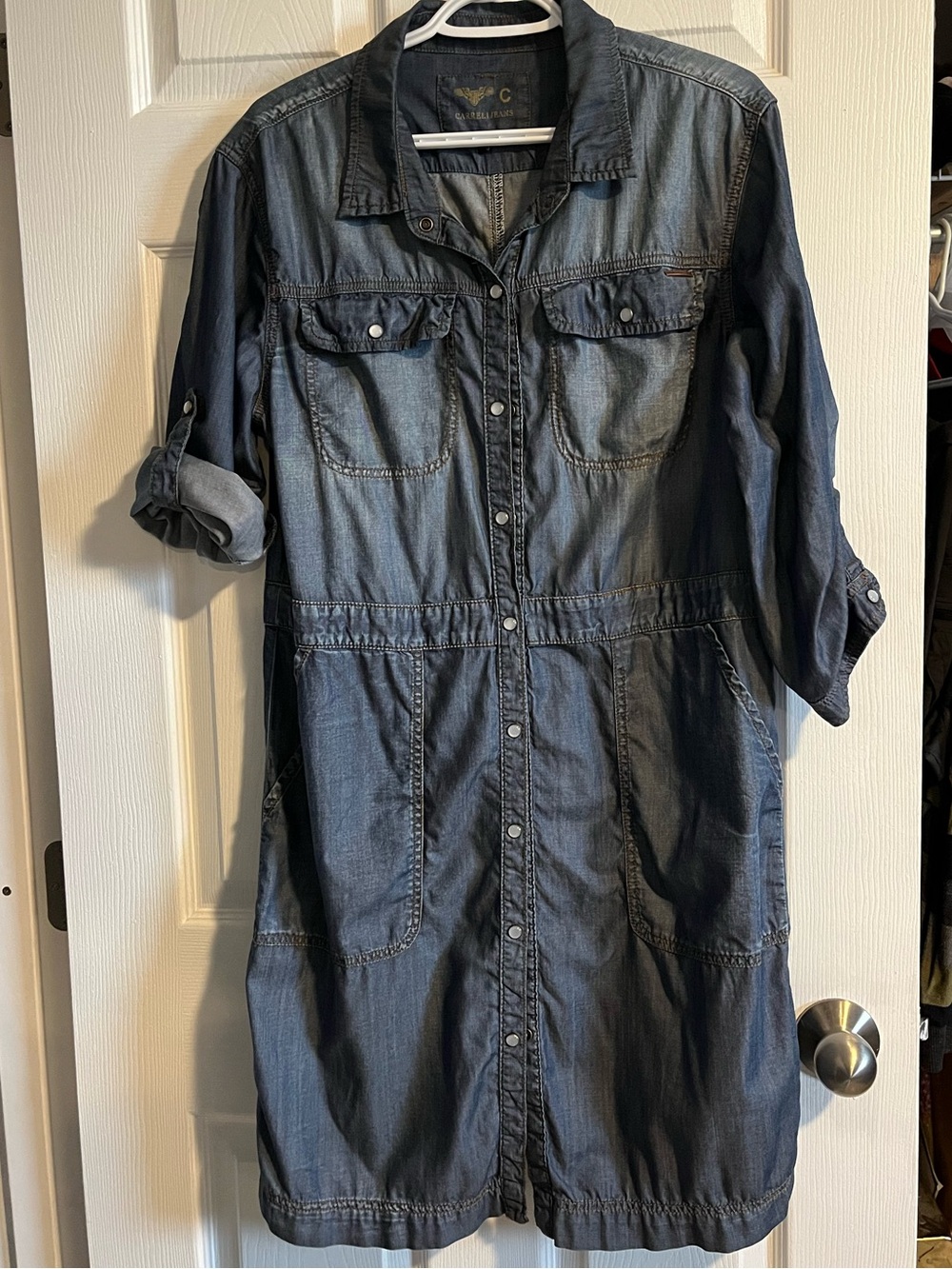 Button-Front Dark Denim Shirt Dress